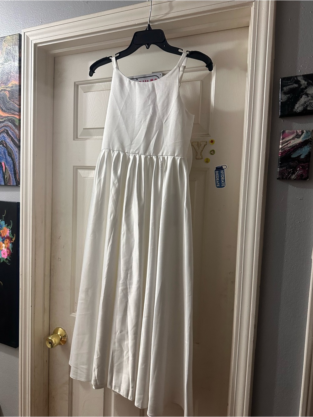 Girls' White Satin Sleeveless Formal Dress